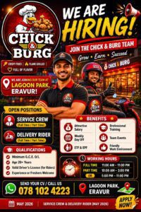 We Are Hiriing Delivery Raiders At Chick & Burg Eravur