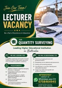 Lecturer In Quantity Surveying - Coc Campus Kattankudy