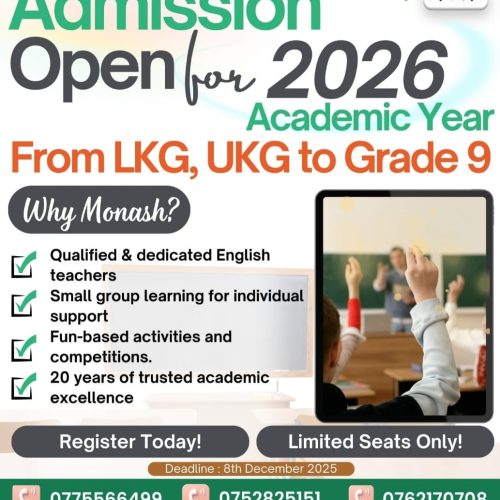 New Admission Open - Monash English Academy Kattankudy