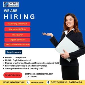 We Are Hiring Ocbte Campus Batticaloa